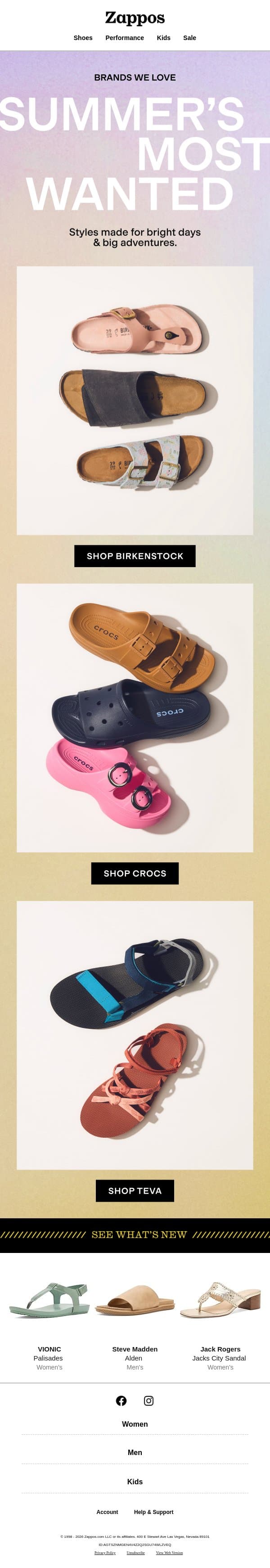 The brands that define summer email from Zappos screenshot