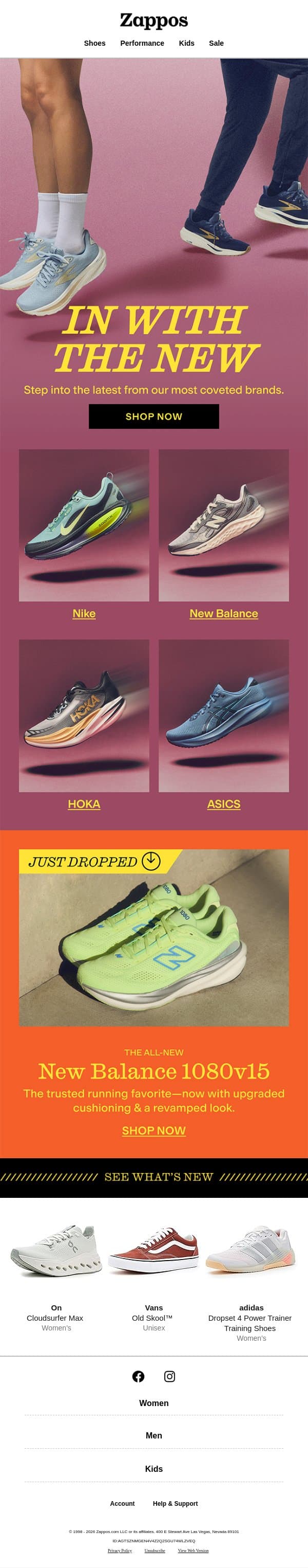 NEW from Nike, HOKA, New Balance & more email from Zappos screenshot