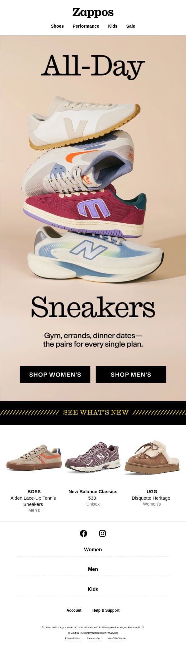 Sneakers for workouts, weeknights & whenever email from Zappos screenshot