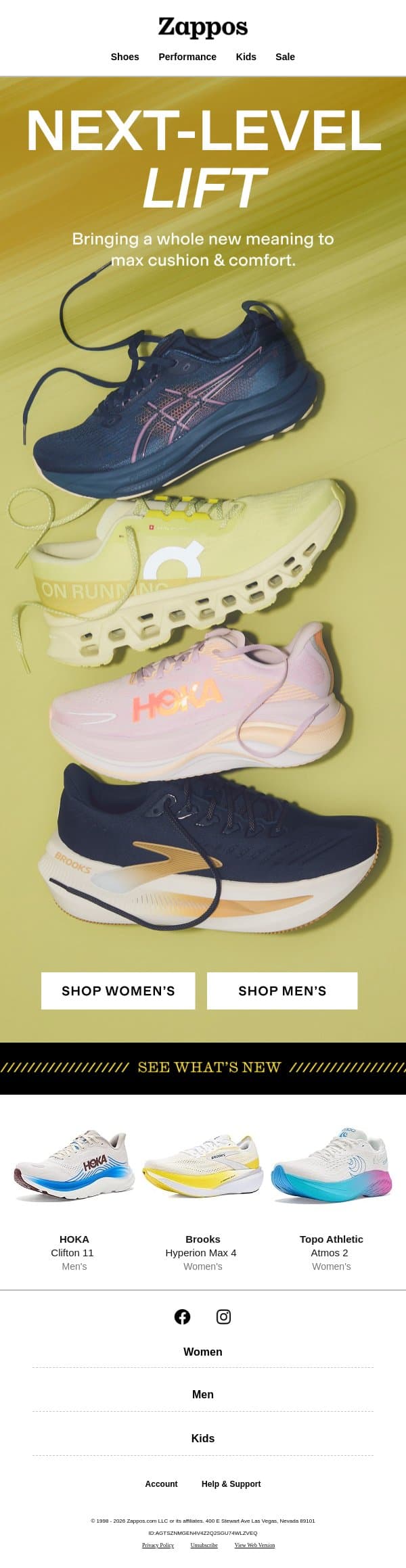 Elevate your stride in cushioned kicks email from Zappos screenshot