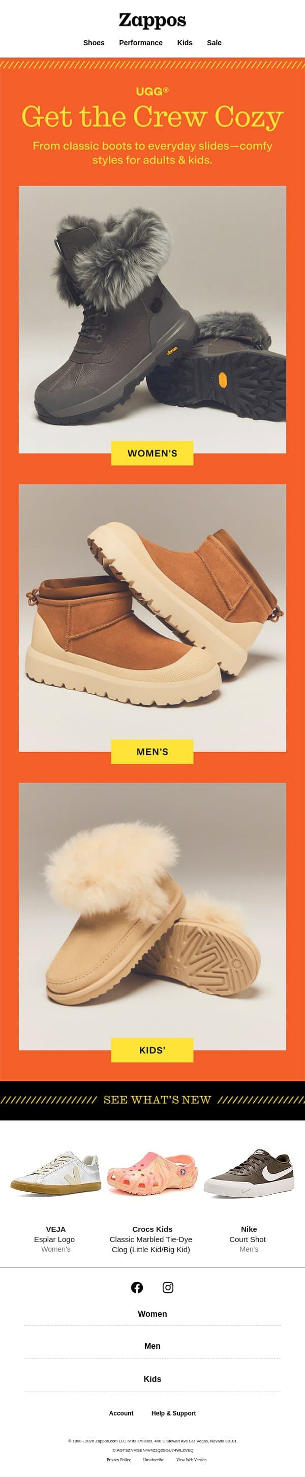 Get the crew cozy in UGG® email from Zappos screenshot