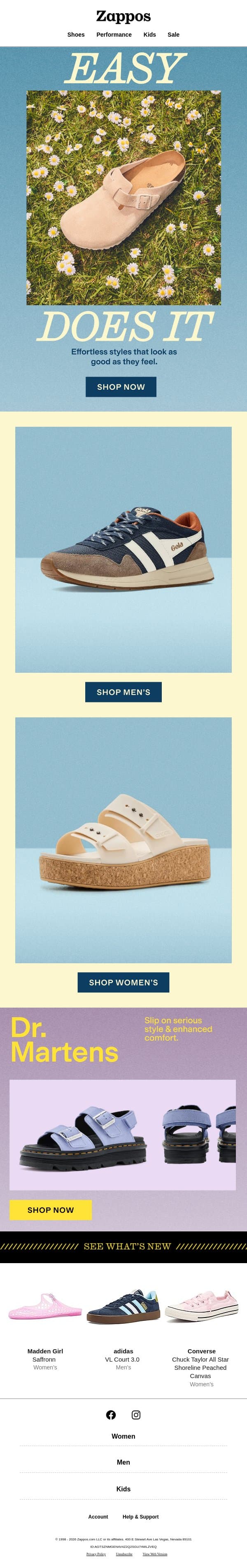 Your laid-back shoe lineup email from Zappos screenshot