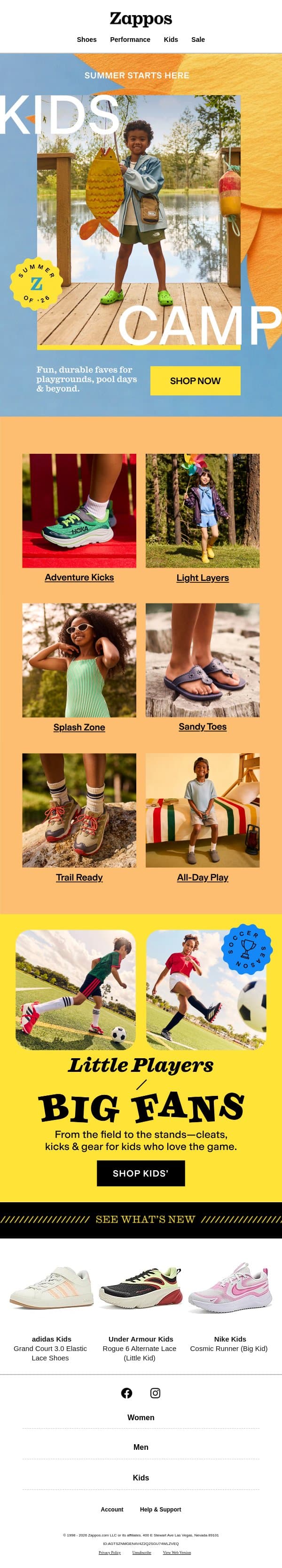Camp packing tip: start with the shoes 🏕️ email from Zappos screenshot