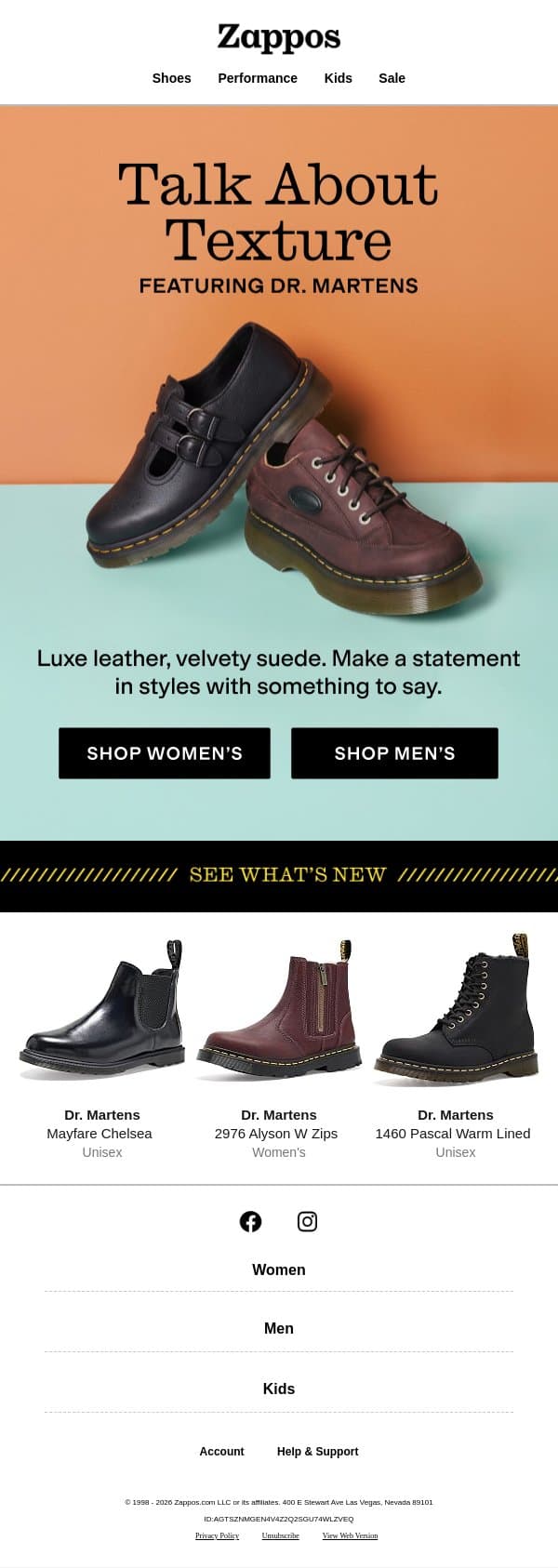 Sturdy, soft & full of personality email from Zappos screenshot