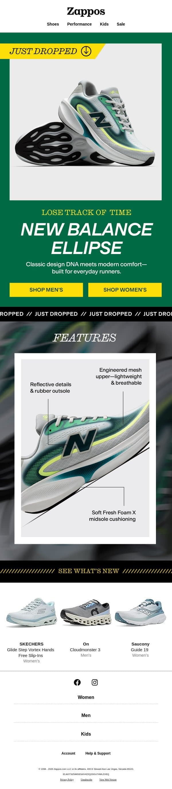 JUST DROPPED: New Balance Ellipse 🔥 email from Zappos screenshot
