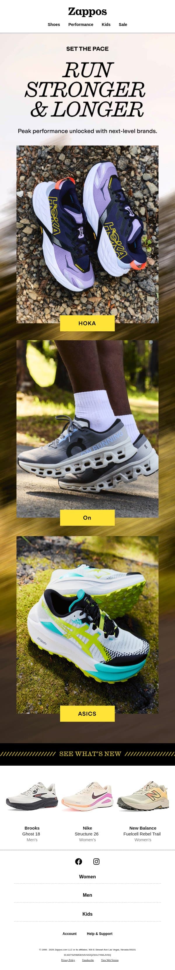 Set the Pace—with HOKA, On & ASICS email from Zappos screenshot