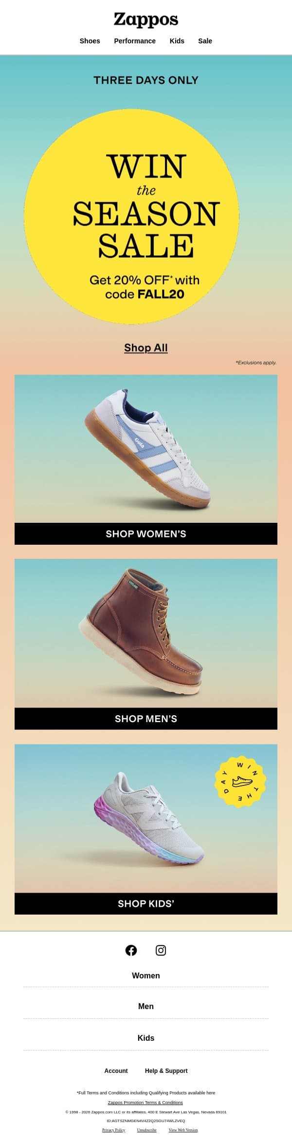 Win the Season Sale starts now 💛 email from Zappos screenshot