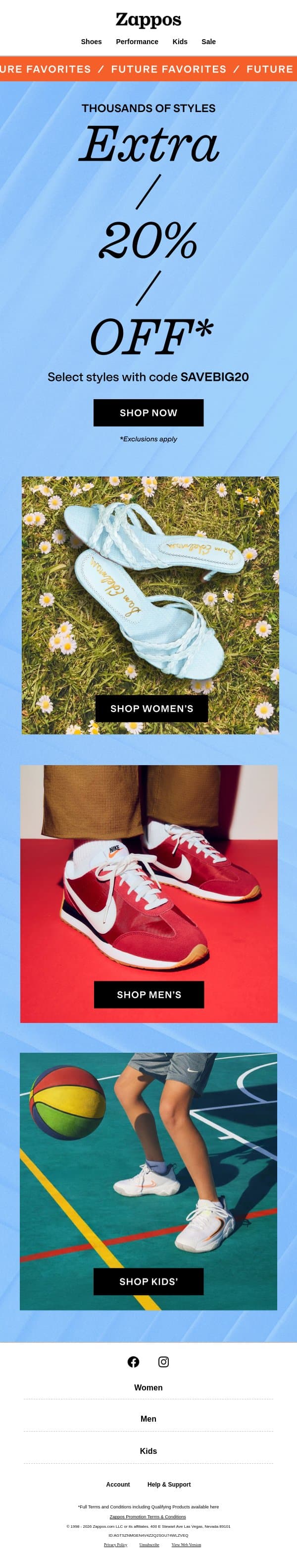 Still going: take an extra 20% OFF email from Zappos screenshot