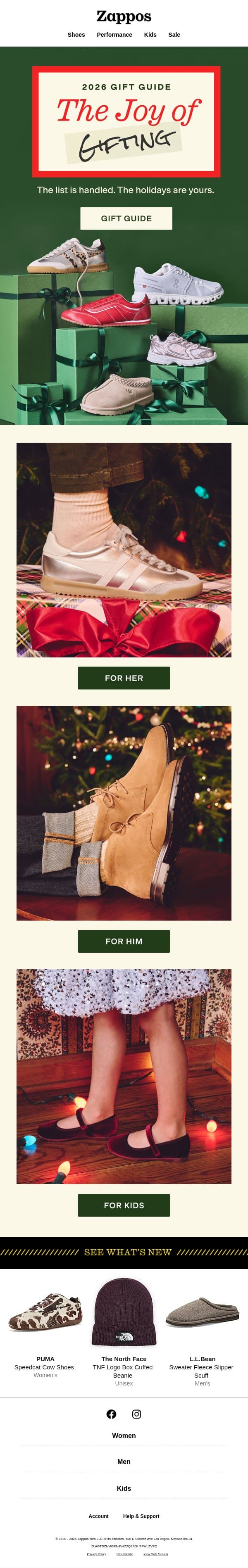 The 2026 Gift Guide is here 🎁 email from Zappos screenshot