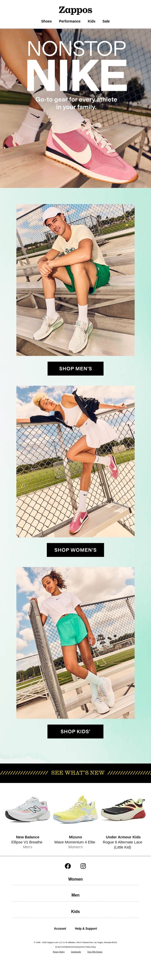 Outfit everyone in Nike email from Zappos screenshot