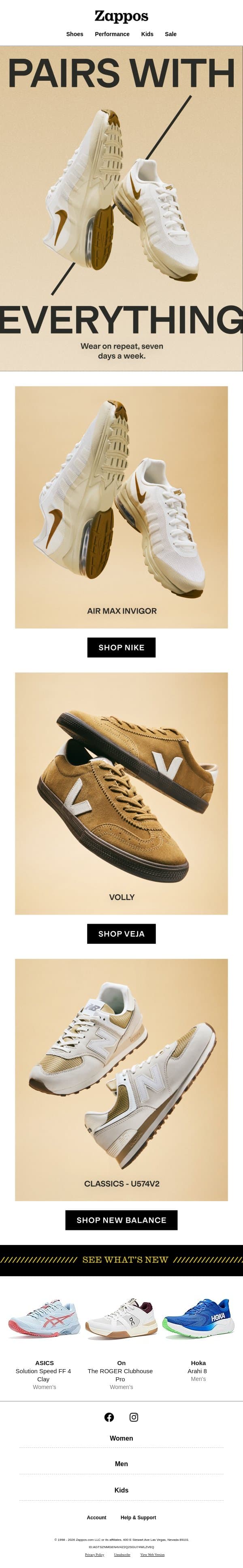 Your new sneaker rotation is here email from Zappos screenshot