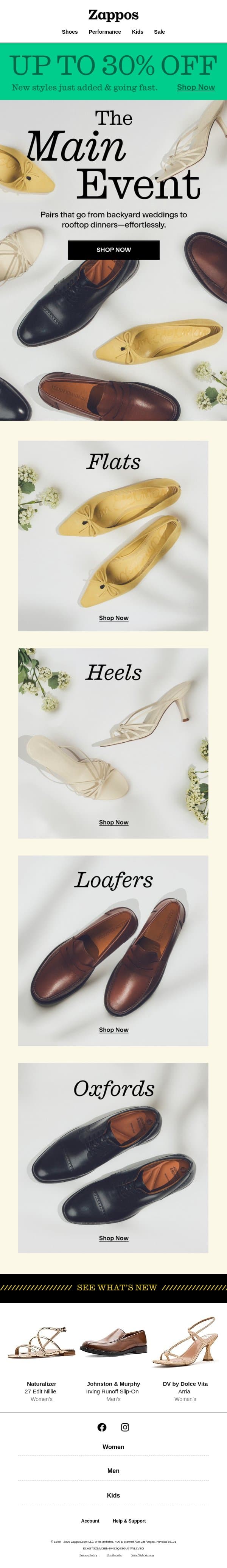 RSVP-ready shoes for spring email from Zappos screenshot