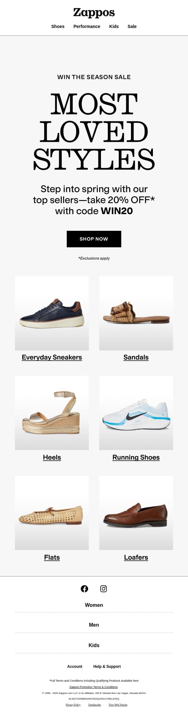 Get 20% OFF top sellers from our favorite brands email from Zappos screenshot