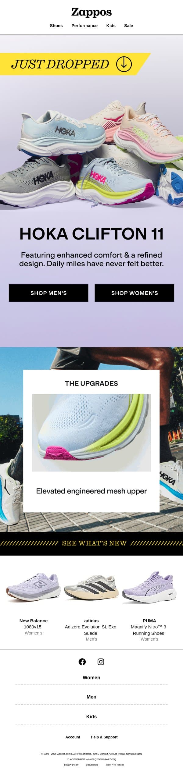 JUST DROPPED from HOKA 🔥 email from Zappos screenshot