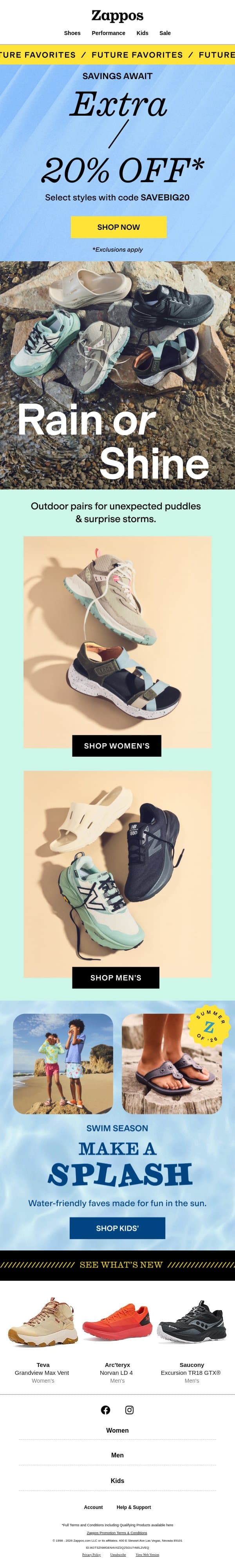 Waterproof styles ready for wet weather 🌦️ email from Zappos screenshot