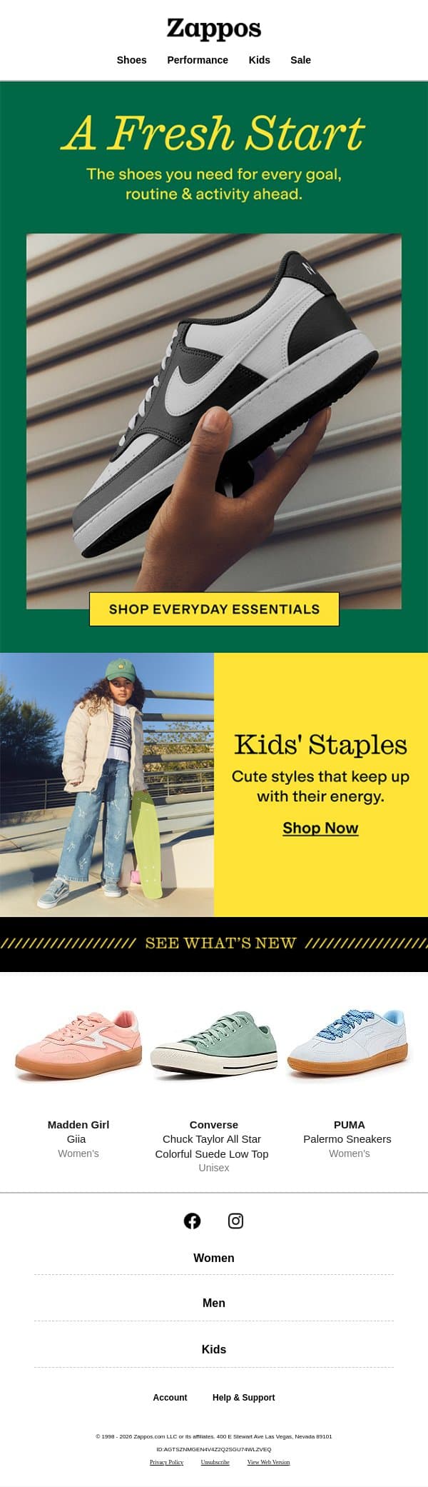 Fresh start, fresh sneakers (get yours!) 👟 email from Zappos screenshot