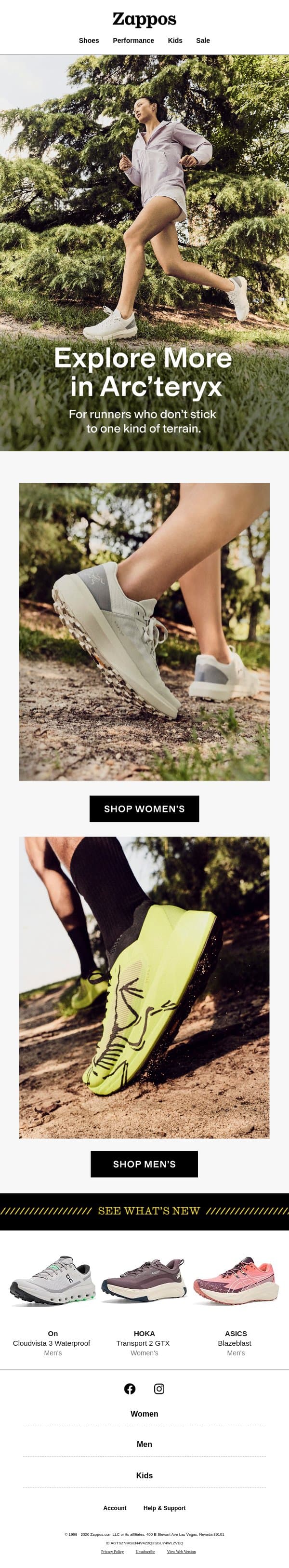 Arc'teryx pairs designed for the trail email from Zappos screenshot
