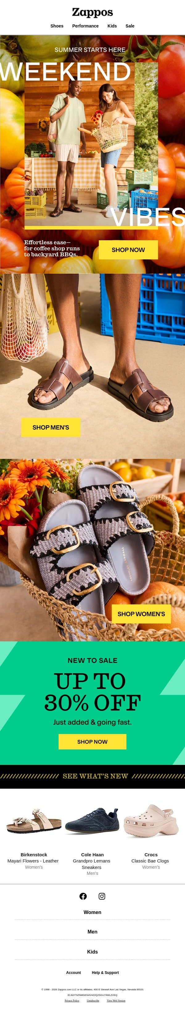 Laid-back shoes for every weekend plan email from Zappos screenshot