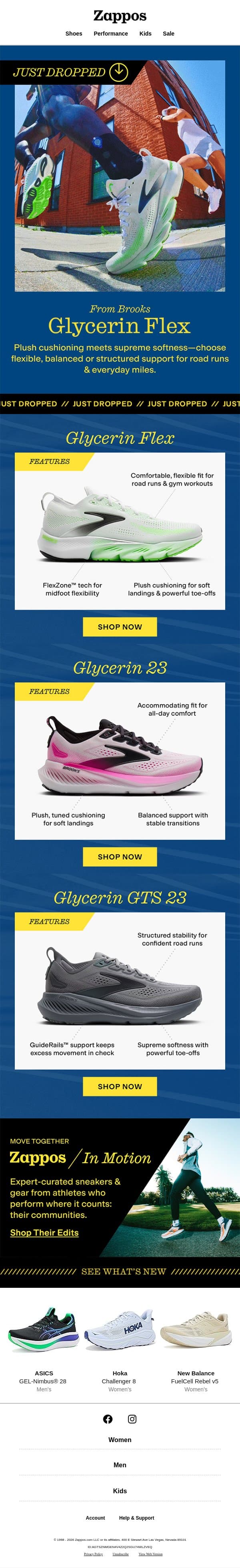 JUST DROPPED: Brooks Glycerin Flex, Glycerin 23 & Glycerin GTS 23 🏃 email from Zappos screenshot