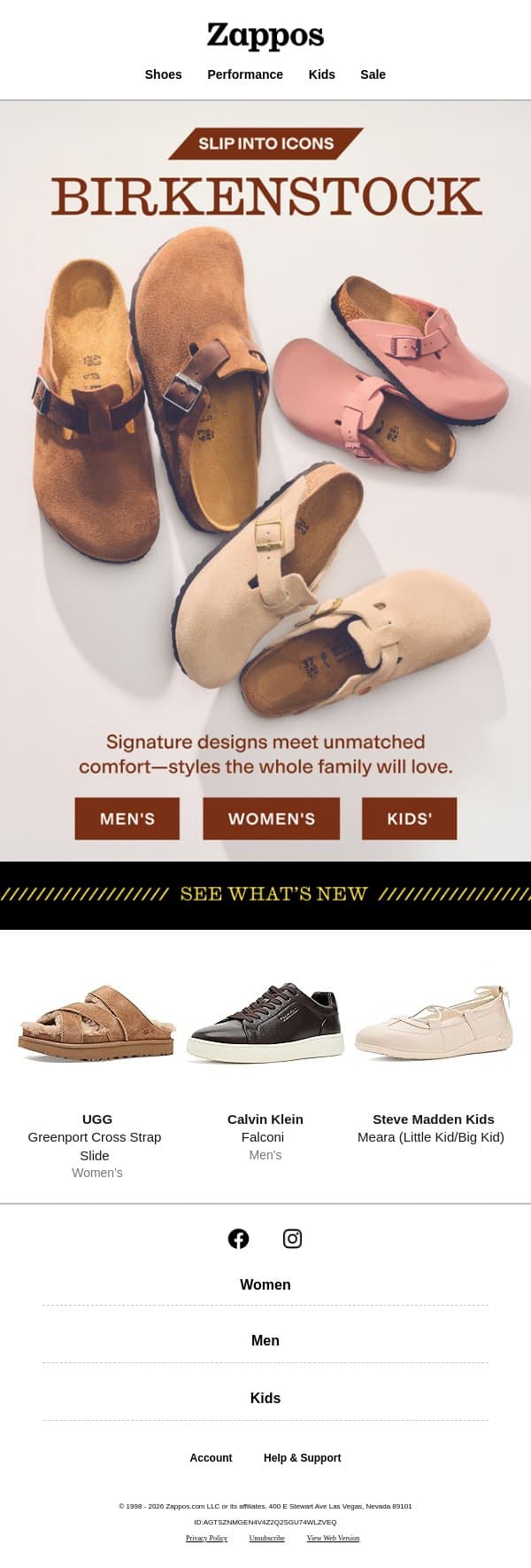 Birkenstock: slip into the icons email from Zappos screenshot