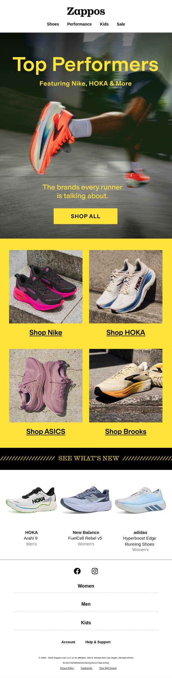 Popular running picks from Nike, HOKA & more email from Zappos screenshot