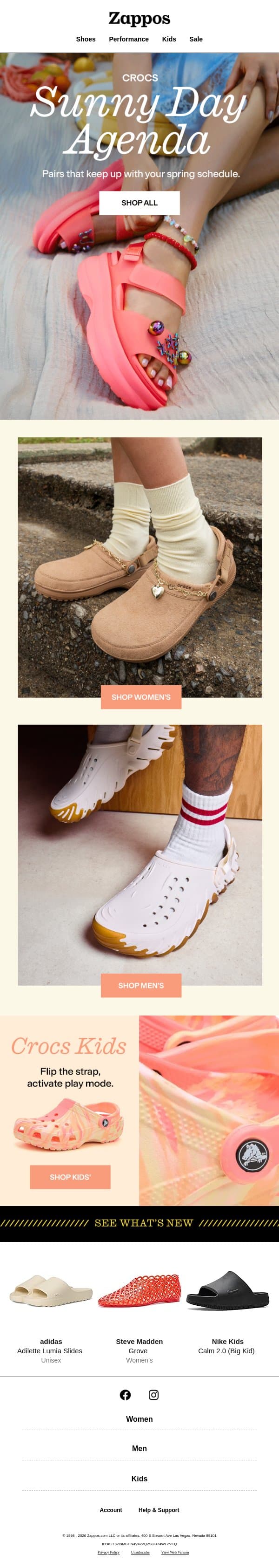 Crocs for on-the-go schedules email from Zappos screenshot