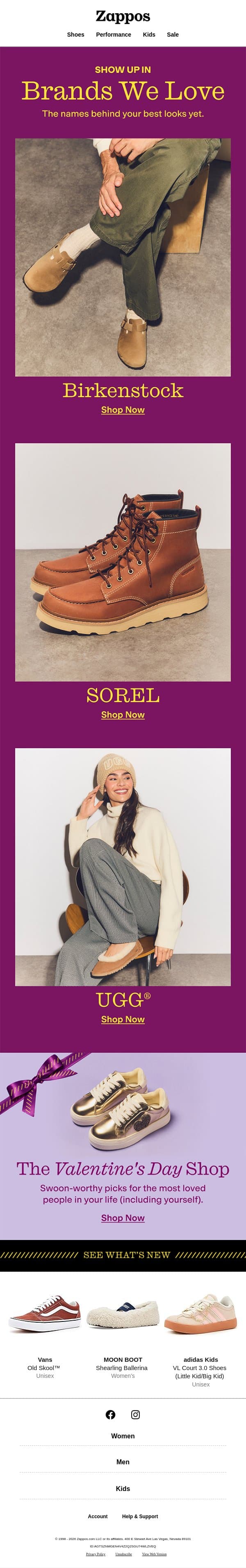 Show up in UGG®, SOREL & Birkenstock email from Zappos screenshot