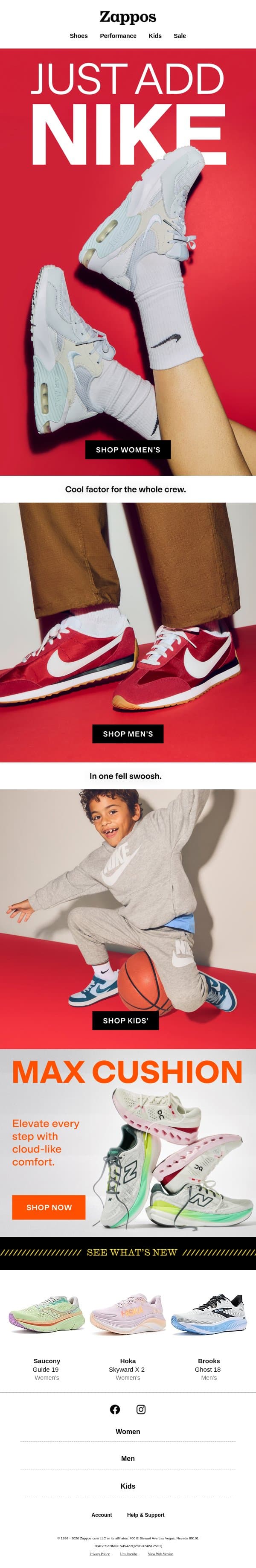 Nike for the entire family ✔️ email from Zappos screenshot