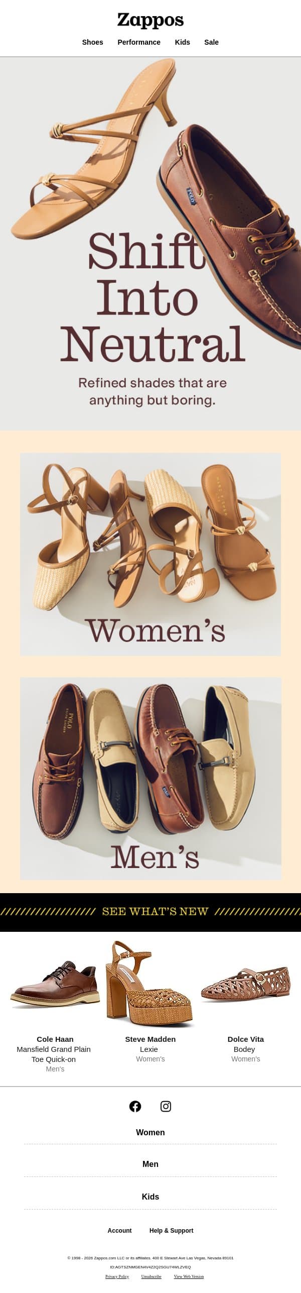 Neutral done right email from Zappos screenshot