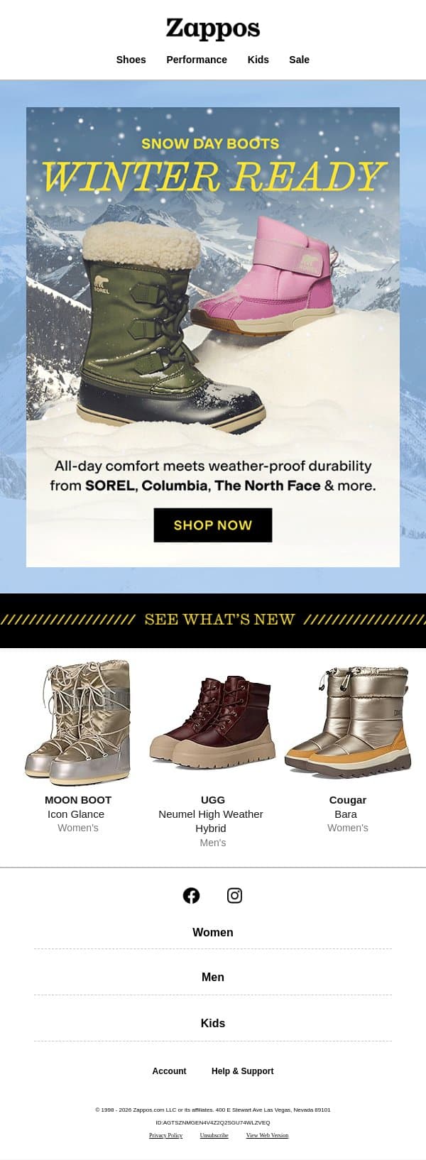 Winter's here—and you need snow boots ❄️ email from Zappos screenshot
