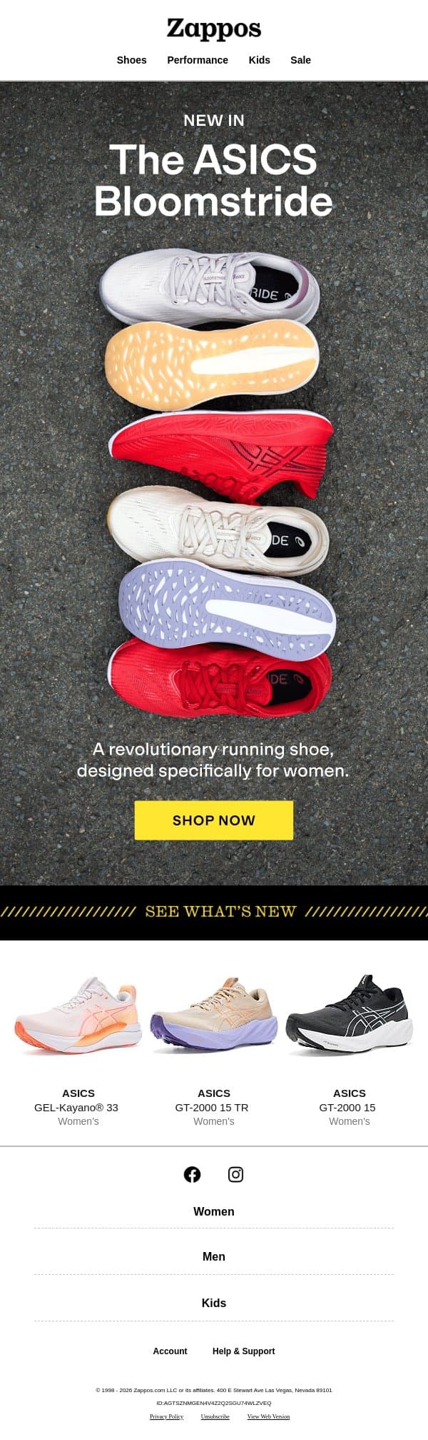 The ASICS Bloomstride will change the way you move 🏃‍♀️ email from Zappos screenshot