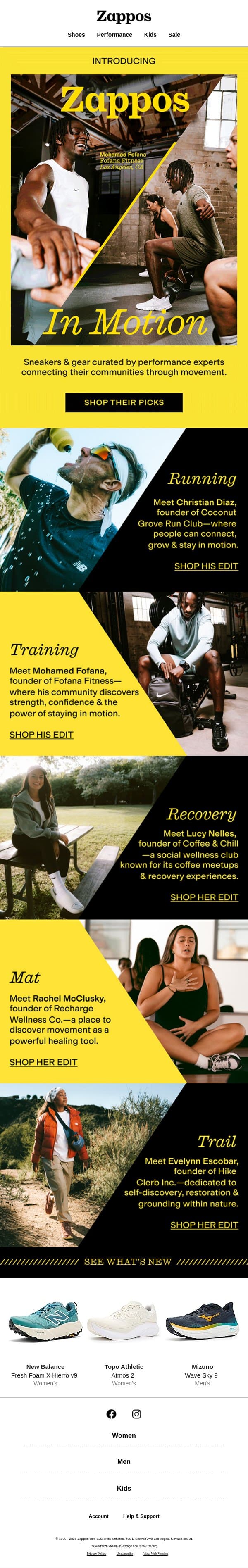 Meet the performance founders, trainers & athletes who inspire us 💪 email from Zappos screenshot