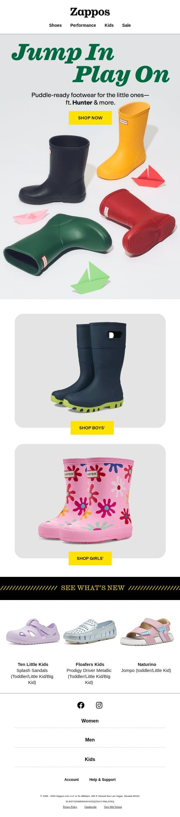 Rainy day fun starts here 🌧️ email from Zappos screenshot