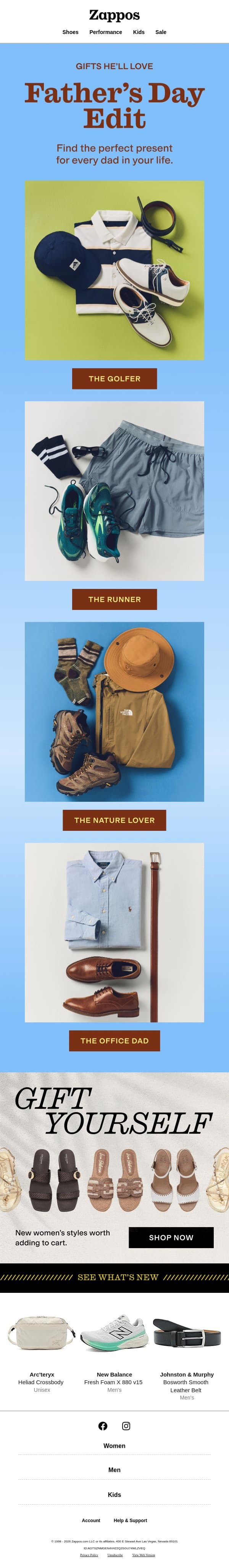 Father's Day gifts he'll actually use 🎁 email from Zappos screenshot