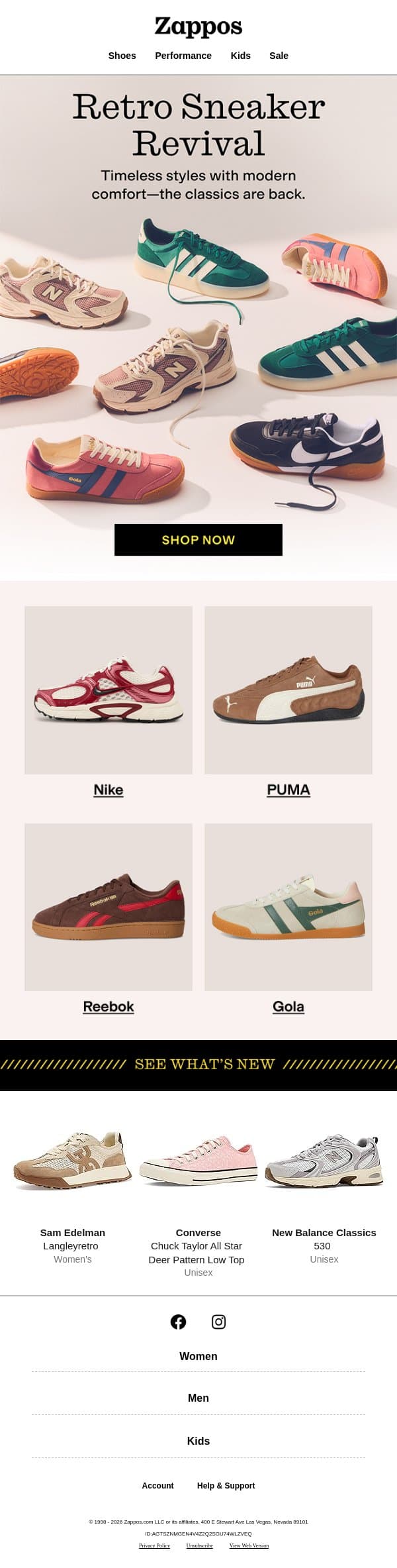 Throwback sneakers are in 👟 email from Zappos screenshot