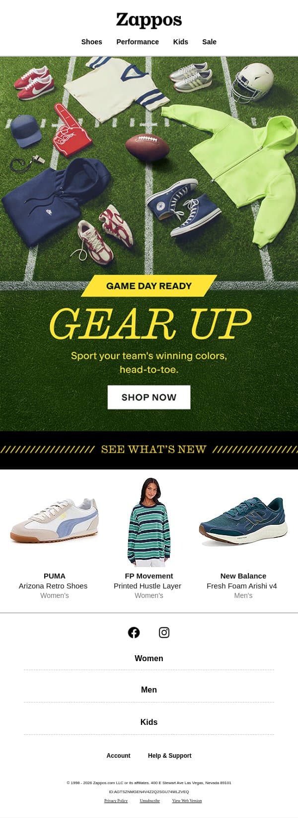 Game day outfit: sorted 🏈 email from Zappos screenshot