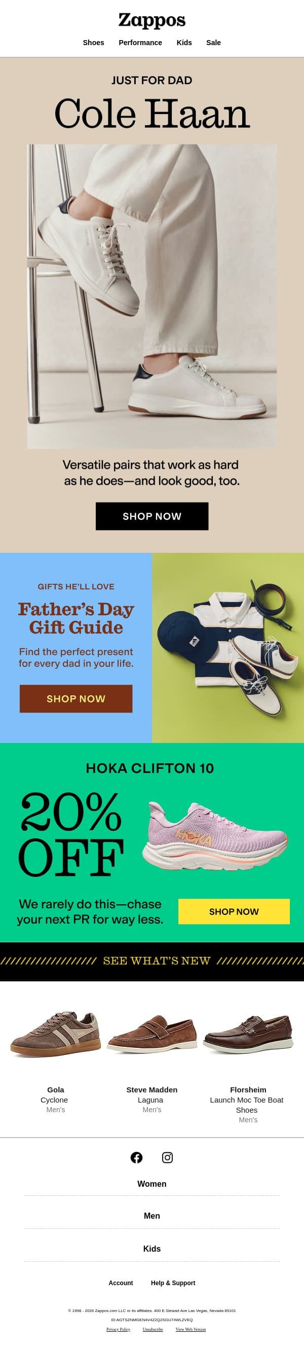 Don't miss Father's Day delivery email from Zappos screenshot
