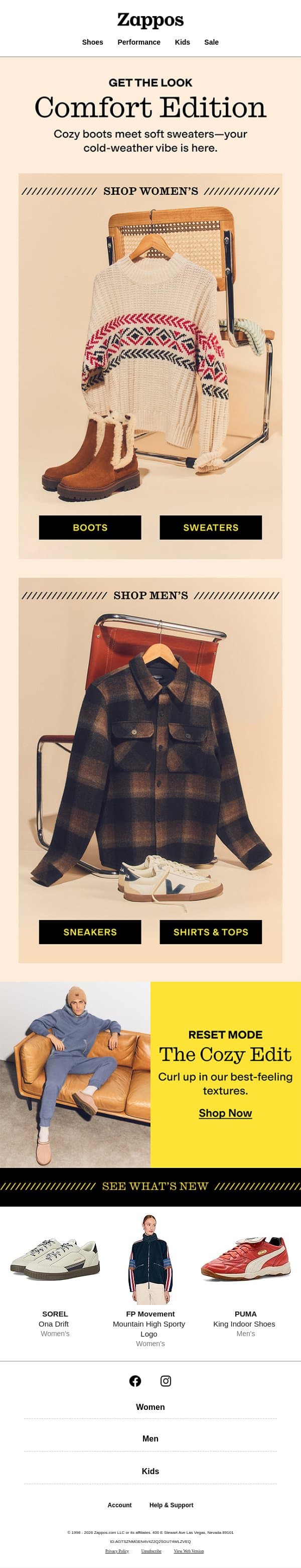 Get the Look: Cozy Edition email from Zappos screenshot