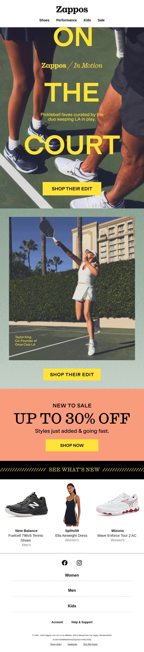 Zappos In Motion: The Pickleball Edit 🙌 email from Zappos screenshot