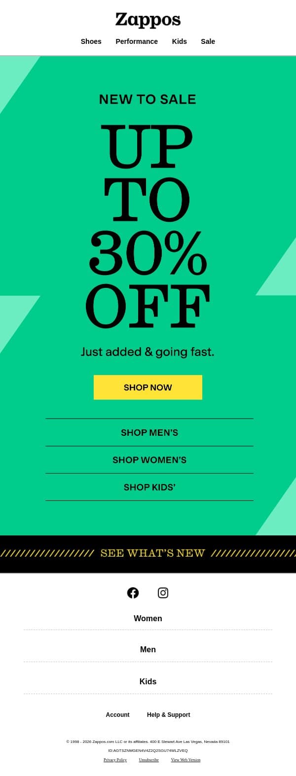 Get 30% OFF sale picks like HOKA & more email from Zappos screenshot