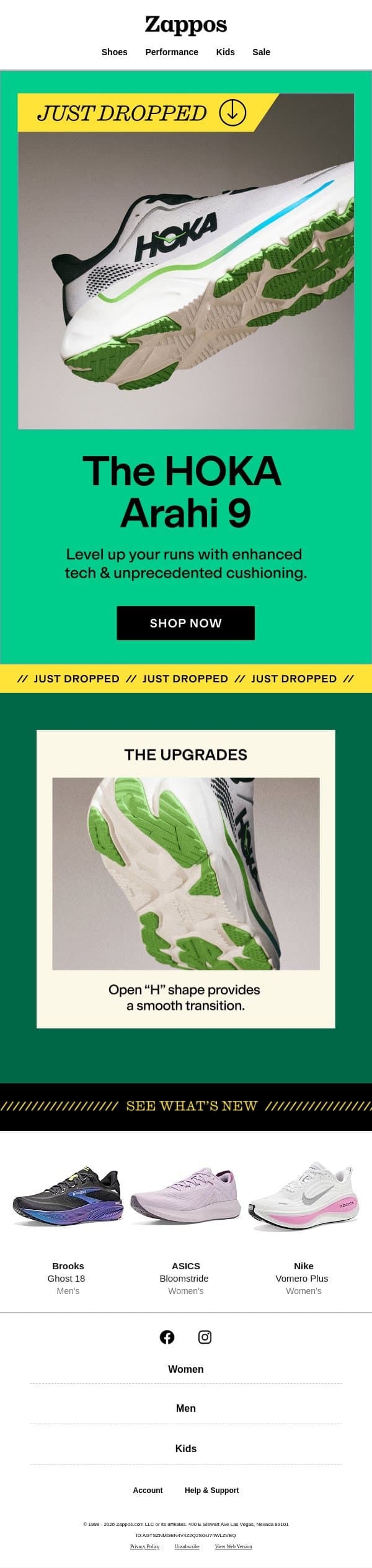 JUST DROPPED: The HOKA Arahi 9 💥 email from Zappos screenshot
