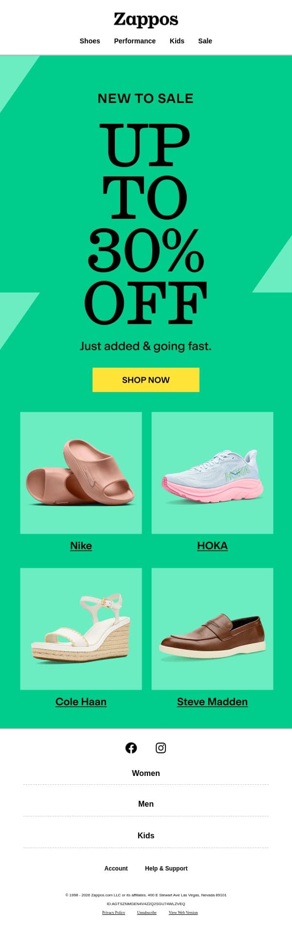 Styles from HOKA & more just marked down email from Zappos screenshot