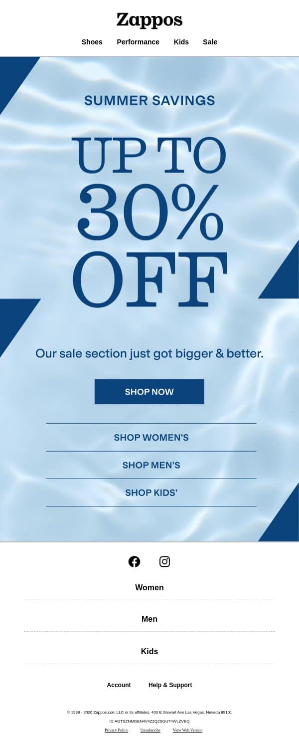 Up to 30% OFF ☀️ email from Zappos screenshot