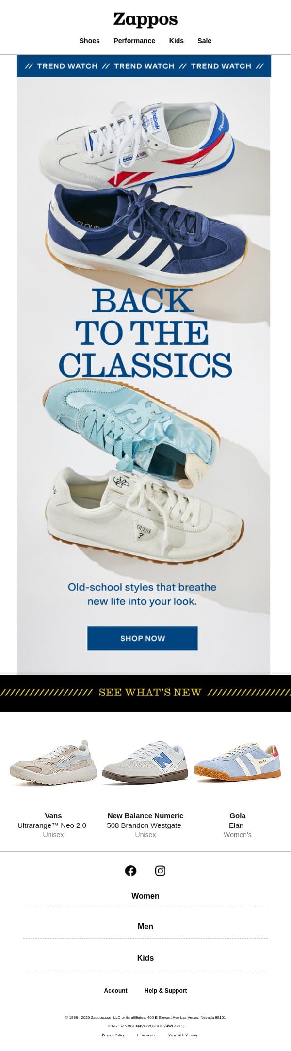 Hit rewind in retro pairs from Reebok, adidas & more email from Zappos screenshot
