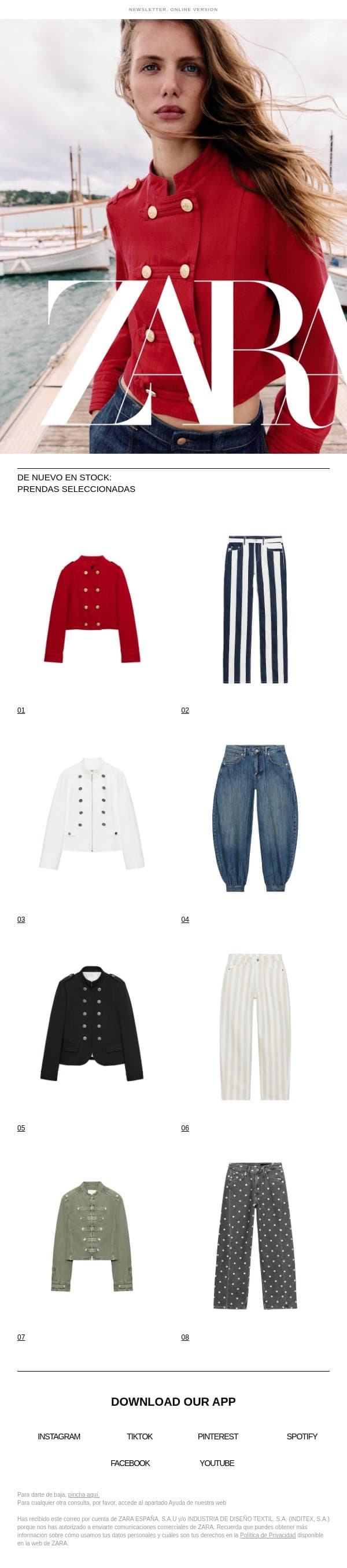 De nuevo en stock: Prendas seleccionadas email from Zara screenshot