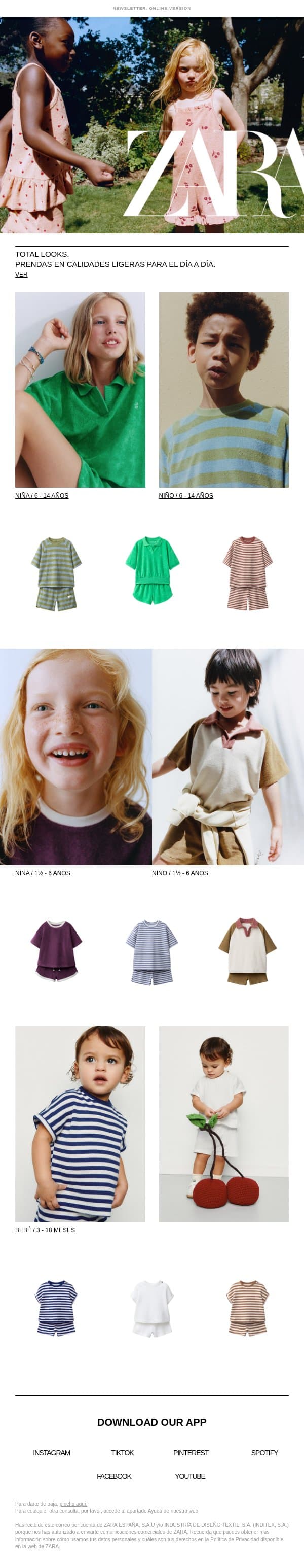 Kids | Total looks email from Zara screenshot