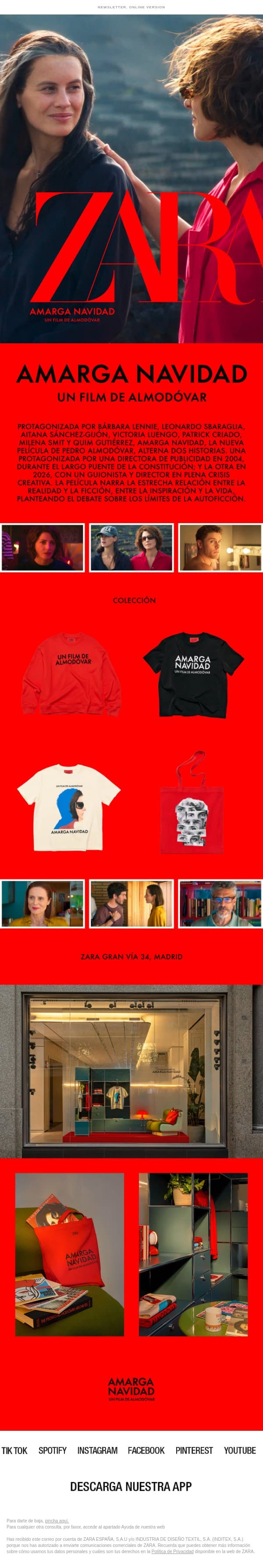 Amarga Navidad. Un film de Almodóvar email from Zara screenshot