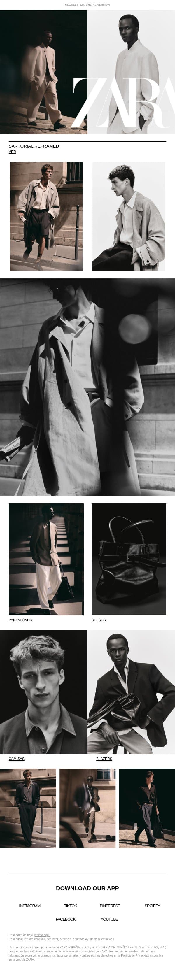 Man | Sartorial Reframed email from Zara screenshot