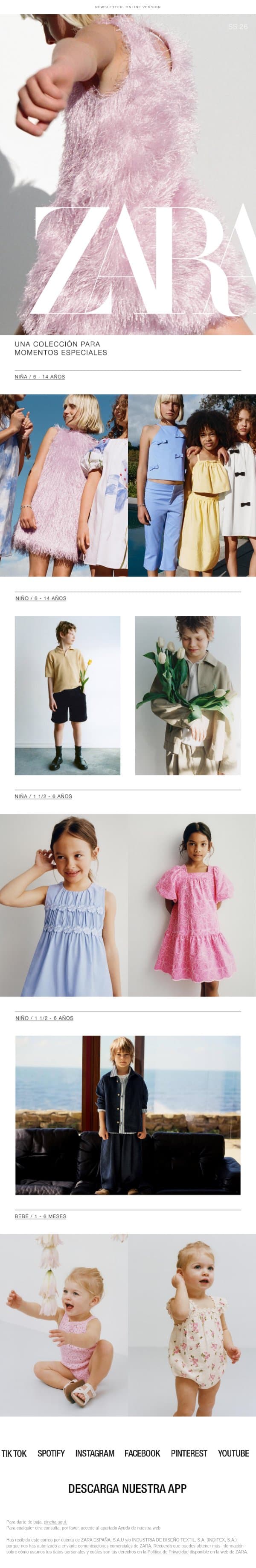 Kids | Una colección para momentos especiales email from Zara screenshot