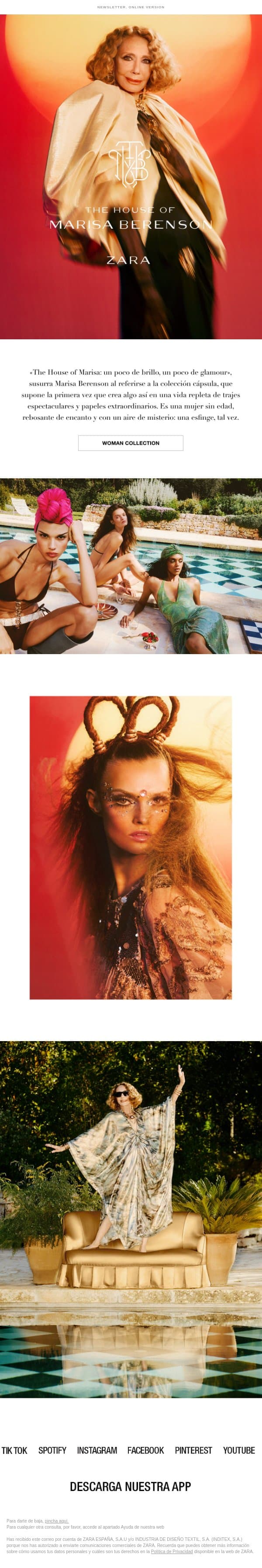 The House of Marisa Berenson email from Zara screenshot